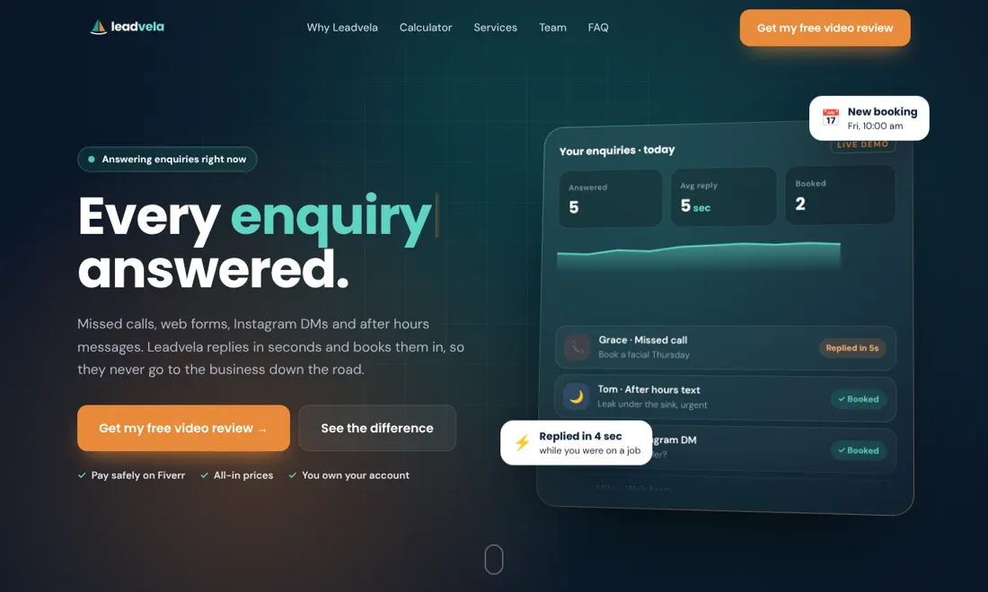 LeadVela: Lead response system website